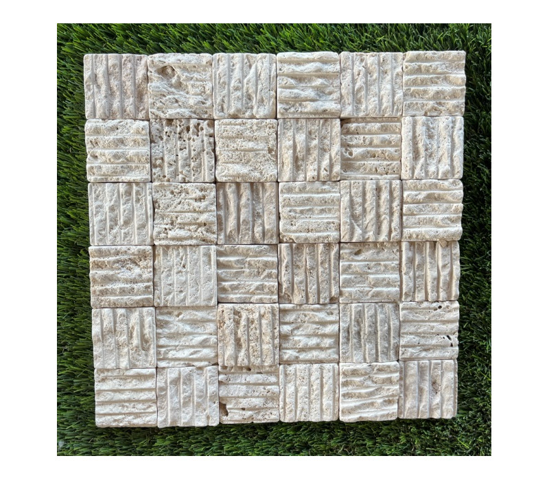 TRAVERTIN MOSAIQUE IVOIRE CARREAUX BROSSES 5X5 CM