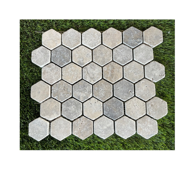 TRAVERTIN MOSAIQUE SILVER HEXAGONE