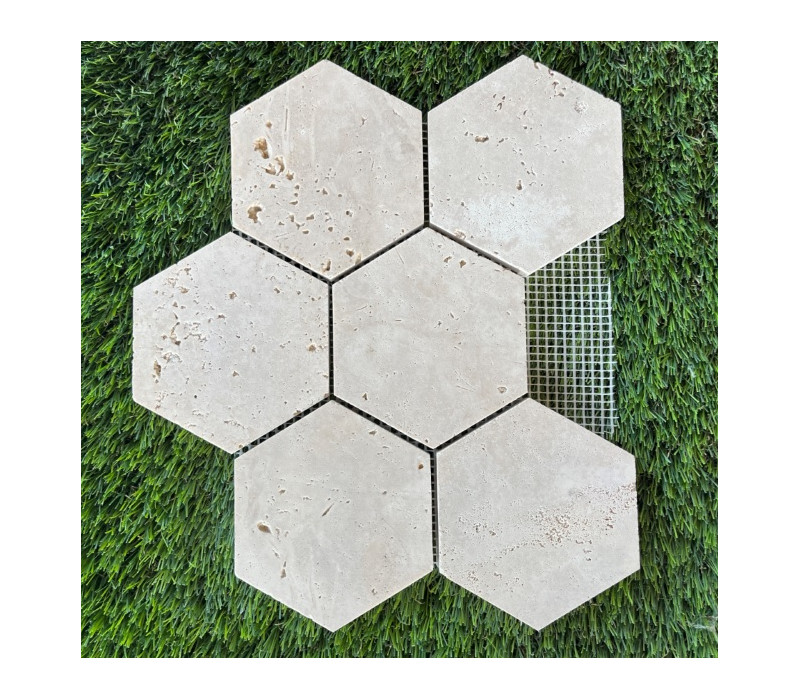 TRAVERTIN MOSAIQUE HEXAGONE IVOIRE 9.8X9.8 CM