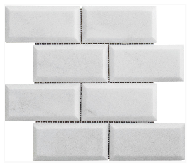 MARBRE MOSAIQUE BRIQUE BISEAUTE 7.5X15 CM CARRARA BLANC